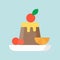 chocolate pudding with fruits, sweets and pastry set, flat design icon
