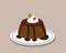 Chocolate pudding on white plate, vector