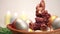 Chocolate rabbit among Easter eggs