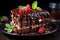 Chocolate raspberry cake on a dark background