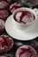 Chocolate \'Red velvet crincles\' cookies in powdered sugar