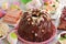 Chocolate ring cake with almonds and nuts for easter