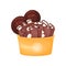 Chocolate rolls of ice cream in an orange cardboard bowl. Vector illustration on white background.