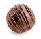 Chocolate round candy  covered with chocolate stripes isolated on white background, macro