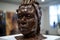 chocolate sculpture of the face of a person, with details and features that are recognizable