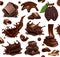 Chocolate set. Splashes, pieces and chocolate shavings, cocoa bean. 3d vector objects. Food illustration