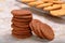 Chocolate shortbread biscuits in a bakery