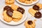 Chocolate shortbread cookies. Light background