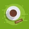 Chocolate, snack. Vector illustration. Cup of coffee on a wood