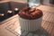 A Chocolate Souffle in a White Ramekin