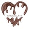 Chocolate splash heart. Melted chocolate syrup on white background