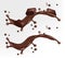 Chocolate splashes. Realistic coffee wave, brown drinks. Isolated cocoa flow and choco bars vector elements