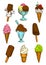 Chocolate, strawberry and vanilla ice cream icons