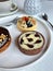 Chocolate tartlet on a white plate