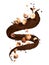 Chocolate twisted splashes with crushed hazelnuts on white background