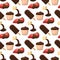 Chocolate various tasty sweets seamless pattern background candies sweet brown delicious gourmet sugar cocoa snack