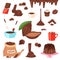 Chocolate vector cartoon cocoa choco sweet food from cocoa-beans cake confection illustration set of tropical fruit and