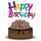 Chocolate wafer cake and Happy birthday on white background.