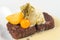 Chocolate Walnut Brownies with vanilla icecream and physalis