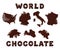 Chocolate of the world. Conceptual outline of USA,Italy,Germany, France,Switzerland,Belgium and Latvia made of chocolate