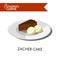 Chocolate zacher cake with ice cream balls from European cuisine