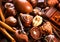 Chocolates assortment. Praline chocolate sweets