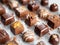 chocolates background with praline assortment chocolate sweets