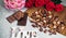 Chocolates praline variety on stone background