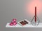 Chocolates and red candle with hearts for valentines