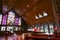 Choir, altar and chairs under sloped ceiling on modern interior of Holy Trinity Cathedral, Parnell, Auckland, New Zealand