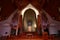 Choir, altar and organ with tuned pipes under sloped ceiling on interior of Holy Trinity Cathedral, Parnell, Auckland, New Zealand