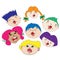 Choir of cheerful children. Boys and girls sing songs. colored hair