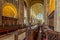 Choir Stalls and vaulted ceilings inside Sherborne Abbey, Dorset, UK