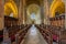 Choir Stalls and vaulted ceilings inside Sherborne Abbey, Dorset, UK