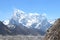 Cholatse and Taboche mountains in Himalayas. View from Ngozumpa glacier.