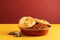 Chole Bhature tasty fast food street food for take away on yellow background