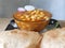 Chole Puri dish in a plate. Chole Poori receipe in a plate. Chickpeas receipe in a plate.