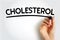 CHOLESTEROL underlined text with marker, concept background