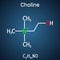 Choline vitamin-like essential nutrien molecule. It is a constituent of lecithin. Structural chemical formula on the dark blue