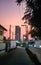CHONBURI, THAILAN - 9 APR :Sweet twilight sky at street on 9 April 2022 in Siracha, Chonburi, Thailand