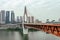 Chongqing, China - Dec 22, 2019: Qian si men suspension bridge over Jialing river