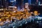 Chongqing, China - July 23, 2019: Hongya cave in Chongqing with modern skyline and skyscrapers in the background