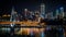 Chongqing city nightscape with bridge buildings and Hongya Cave view illuminated at night in Chongqing China