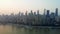 Chongqing skyscrapers next to the Yangtze river and sunset on the background, Chinese megapolis, Urban Skyline landscape vie
