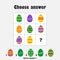 Choose correct answer, IQ test with easter eggs for children, fun education game for kids, preschool worksheet activity, task for