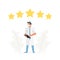 Choose doctor for consultation, five star rating. Medical staff reviews vector illustration. The doctor stands in front