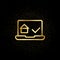 Choose, home, laptop, real estate gold icon. Vector illustration of golden particle background. Real estate concept vector