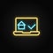 choose, home, laptop, real estate neon icon. Blue and yellow neon vector icon