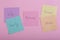 Choosing family or career concept - colorful sticky notes with words balance, work, career, family, life