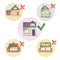 Choosing right house for living, compare different houses and property, making a choice, select and tick home, vector